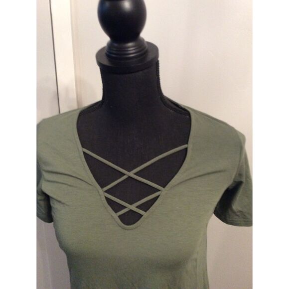 New NWT Green Criss Cross Front Dress Size 4 Top Shop Modal/Cotton Stretch - Picture 4 of 4